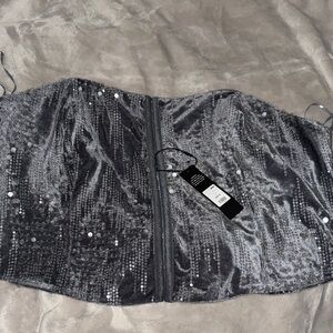 Fashion Nova Silver Sequin Top